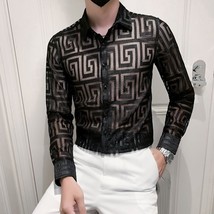 Camisa Encaje Ropa Hombre Sexy Transparente Simple Slim Fit Club Larga S... - £33.57 GBP