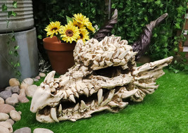 Large 27&quot; Long Dragon Fossil Skull With Horns Mighty Grendel Home Decor Figurine - £176.39 GBP