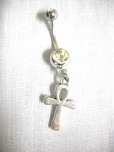 ANKH TAU CROSS ENDURANCE LIFE SYMBOL DANGLING CHARM 14g CLEAR CZ BELLY RING - $5.50