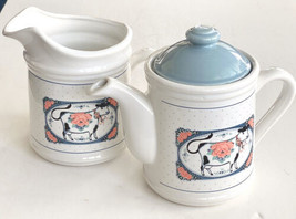 White Ceramic Teapot And Milk Jug Set With Rose Cow Design 7” Tall - $34.99