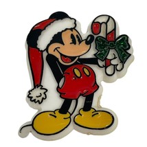 Walt Disney Santa Mickey Mouse Christmas Candy Cane Plastic Brooch Pin VTG - $11.70