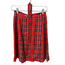 Grunge Punk Red Plaid Pleated Tartan Midi Skirt USA Made Simon Ellis VTG - $24.74