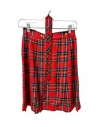 Grunge Punk Red Plaid Pleated Tartan Midi Skirt USA Made Simon Ellis VTG - £19.71 GBP