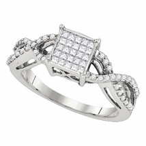 10kt White Gold Womens Princess Diamond Square Cluster Ring 1/2 Cttw - £467.13 GBP