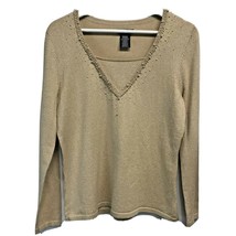East 5th Sweater Metallic Gold Beaded Holiday Party Knit Top  EPOC M - $10.37