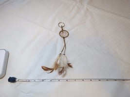 dream catcher keychain key ring chain brown tan circle feathers beads wrapped - £7.36 GBP