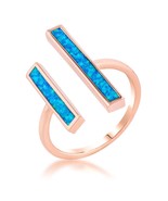 Rose Gold Plated Brass Women&#39;s Geometric Double Bar Blue Opal Open Ring - $30.00