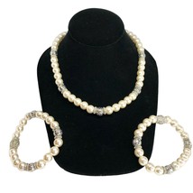 Premier Designs Audrey Pearl Necklace &amp; 2 Bracelets Trio Jewelry Set Cla... - $68.31