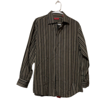 Alfani Mens Button-Up Shirt Black Striped Long Sleeve Point Collar Pocke... - $12.86