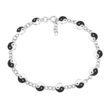 Classic Chain Linked Yin Yang Charms Balance of Life Sterling Silver Bracelet - £23.14 GBP