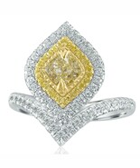 1.28 Carat Cushion Cut Fancy Yellow Offset Natural Diamond Ring 14k Whit... - $49,685.11 MXN