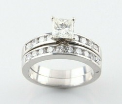 Platinum Two-Ring Diamond Wedding Set w/ 0.70 ct Princess Cut Solitiare Size 4 - £1,974.27 GBP