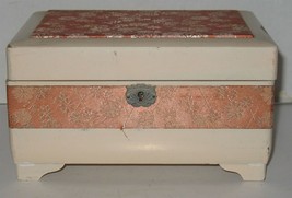 Vintage Wooden Distressed Painted with Fabric Musical Jewelry Box with Key Japan - £22.94 GBP