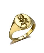 Women’s Polished Gold Oval Signet Ring Sunflower Engraved 10K 14K Yellow White - $429.99 - $689.99