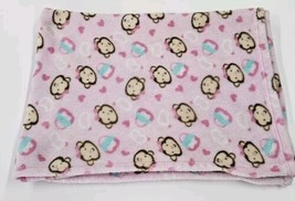 Baby Gear Monkey Pink Aqua Hearts Fleece Baby Blanket Lovey Security HTF! - £27.31 GBP