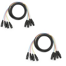 Jamesin 4 Channel Xlr Male To Female Snake Cable, 15Ft, 2 Pack, Color Coded - £33.64 GBP