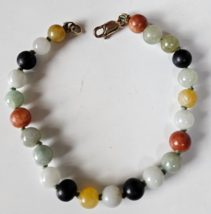 14K Gold Filled Multi- Gemstone Knotted Bead Bracelet 7&quot; - £30.52 GBP