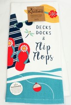 Kitchen Towel Fishing Theme Deck Dock and Flip Flops New with Tags 16 X 28 - $5.89