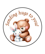 30 SENDING HUGS TO YOU ENVELOPE SEALS STICKERS LABELS TAGS 1.5" ROUND TEDDY BEAR - $7.49