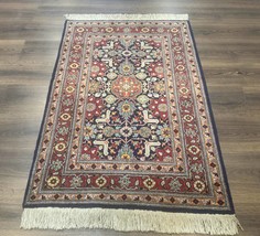 Turkish Hereke Rug 3x5 Navy Blue Red Fine 210 KPSI - $1,250.00