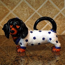 Willie Dachshund Dog Teapot Animal Ceramics Tea Pot Decor Blue Sky Corne... - $66.49