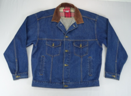 Vintage Marlboro Country Store Leather Collar Blue Denim Jean Jacket Size Large - £29.68 GBP