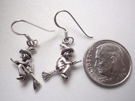A Witch Riding Her Broom 925 Sterling Silver Dangle Earrings - £9.90 GBP