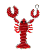 Handmade Red Beaded Lobster Keyring - Nautical Coastal Gift Souvenir Charm. - $205.39 MXN