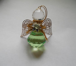 Vintage Crystal Angel Ornament, Green Crystal Angel, Iridescent Glass Cr... - $15.00