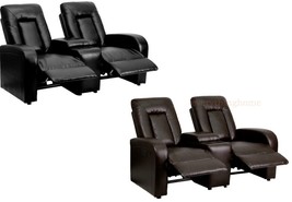 1 Row Of 2 Motorized Power Recliner Home Theater Chairs Black Brown Leather-Soft - £1,143.04 GBP