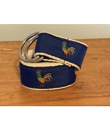 Vintage 32.5” Nylon &amp; Canvas Rooster Cock Ribbon Belt Blue Green Yellow Red - $435.71 MXN