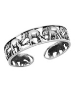 Beautifully Detailed Herd of Elephants Sterling Silver Cuff Bracelet - £94.83 GBP
