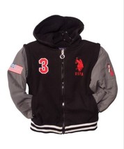 Polo Ralph Lauren Boys Size 5/6 Fleece Lined Hooded Jacket Black Gray Lo... - $13.85
