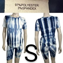 Blue &amp; White Tie Dye Soft Top &amp; Biker Shorts Set~Size S - £24.94 GBP