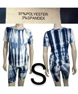 Blue &amp; White Tie Dye Soft Top &amp; Biker Shorts Set~Size S - £25.00 GBP