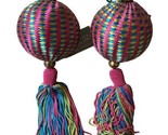 2 multi colored pink tassel hanging Ball Christmas Ornaments  3 inch ball - $14.06