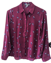 Primark maroon-red bird print button-down collar blouse top shirt women&#39;s size 4 - £3.68 GBP