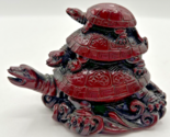 Vintage Chinese Red Lacquered 3 Generations of Stacked Turtles Figurine ... - $24.99