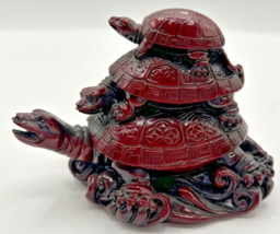 Vintage Chinese Red Lacquered 3 Generations of Stacked Turtles Figurine U194 - £20.07 GBP