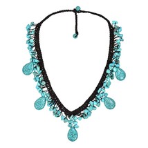 Amazing Turquoise Teardrops on Cotton Rope Statement Necklace - £19.38 GBP
