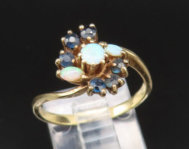 14K GOLD - Vintage Prong Set Fire Opal &amp; Sapphire Swirl Ring Sz 7.5 - GR467 - £238.01 GBP