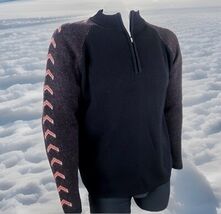 Neve Wool Ski Sweater Mens Size L Retro Black Red Colorblock 1/4 Zip Henley - $50.86