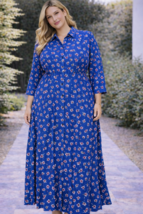 Woman Within Blue Floral Button Front Maxi Dress 26W Plus Size Rayon Lon... - $24.95