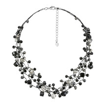 Stunning Black and Grey Tones Stone Crystal Multi Strand Silk Necklace - £19.86 GBP