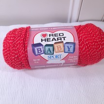 Red Heart Baby Sport Pompadour Yarn Hot Red w/ White #1390 3ply Vintage New - £15.18 GBP