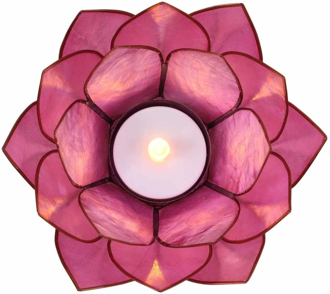 Ebros Seashells Lotus Flower Votive Tea Light Candle Holder 4.25"D (Coral Pink) Item image 3