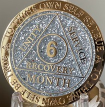 6 Month AA Medallion Recoverychip Reflex Silver Glitter Sobriety Chip Coin - £12.78 GBP