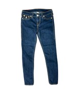 True Religion Dark Blue Low Rise Flap Big T Skinny Jeans Size 28 Contrast Stitch - $31.36