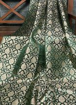 Indian Brocade Fabric Green &amp; Gold Fabric Wedding Fabric, Abaya Fabric - NF794 - £5.96 GBP+
