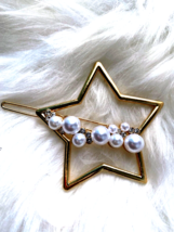 Zodiac Star Cosmic Celestial Faux Pearl Gold Tone Rhinestone Hair Barret... - $8.99